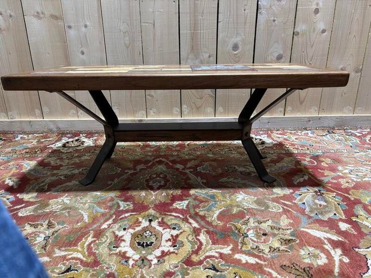 70s wood and ceramic coffee table