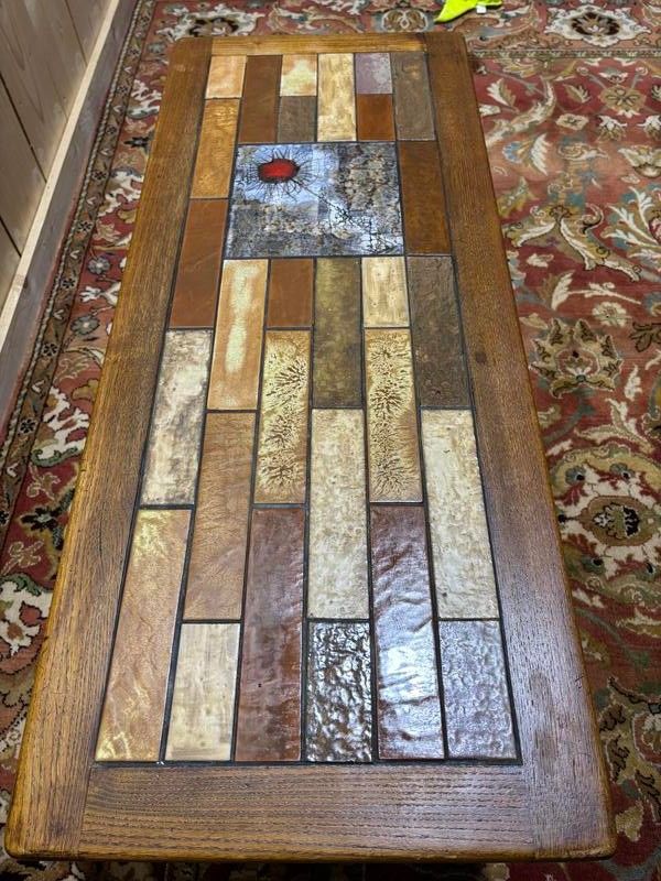 70s wood and ceramic coffee table