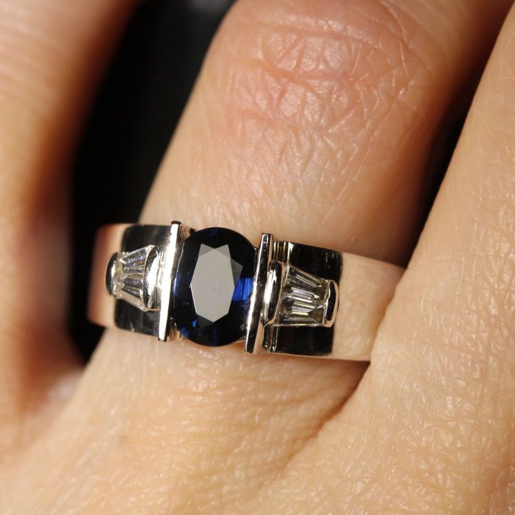 Bague Saphir Diamants Trapèze Or Blanc