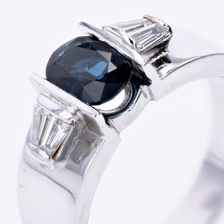 Bague Saphir Diamants Trapèze Or Blanc