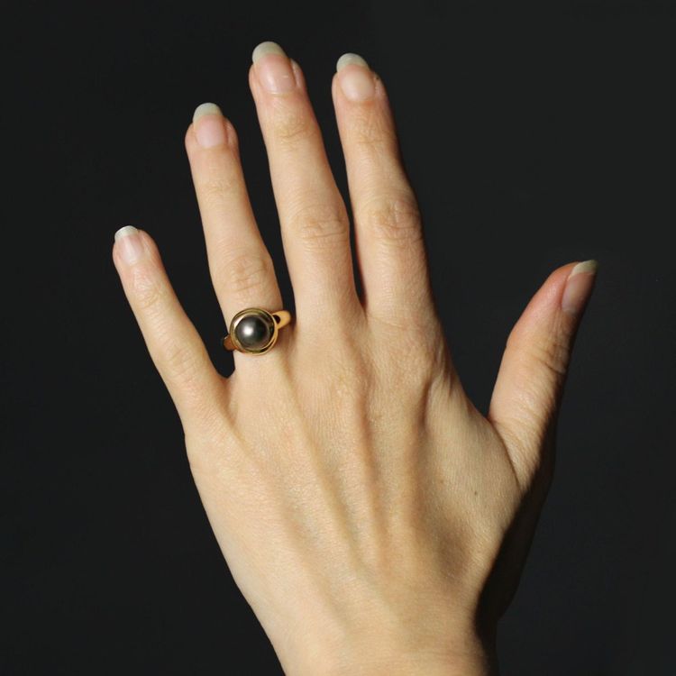 Bague Perle Grise Et Or Jaune