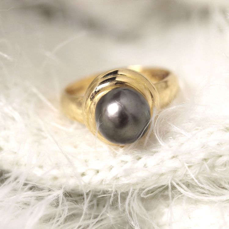 Bague Perle Grise Et Or Jaune