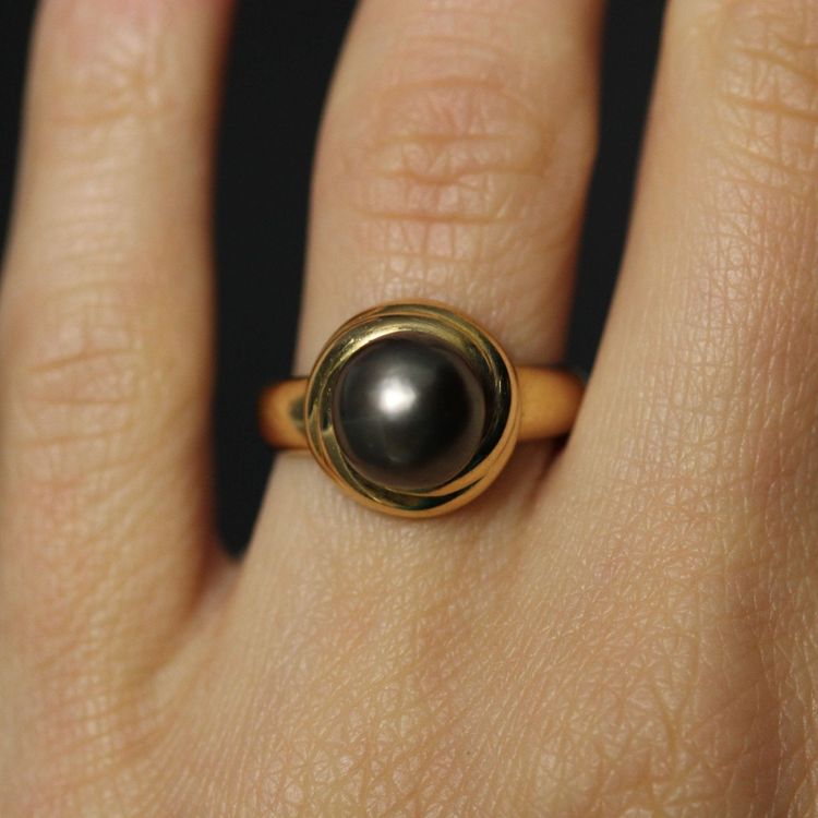 Bague Perle Grise Et Or Jaune