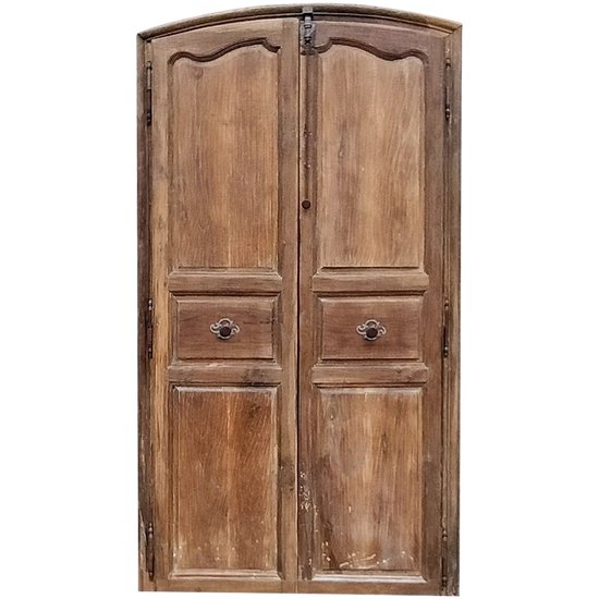Old 18th Century Arched Double Door In Walnut With Its Woodwork Door Frame