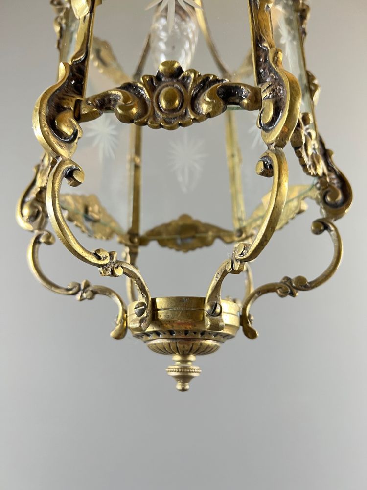 Lanterna in bronzo e vetro inciso, inizio XX secolo