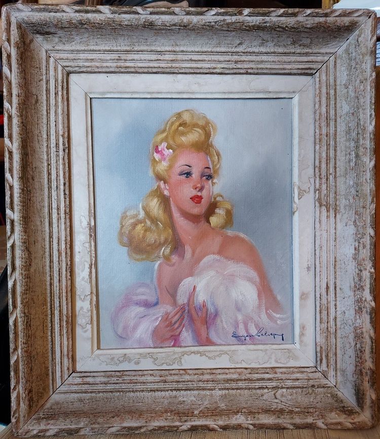 Dipinto ad olio su tela di Eugène Leliepvre, Ritratto di una giovane donna bionda