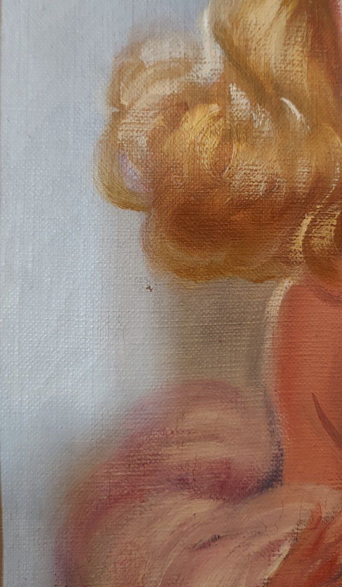 Dipinto ad olio su tela di Eugène Leliepvre, Ritratto di una giovane donna bionda