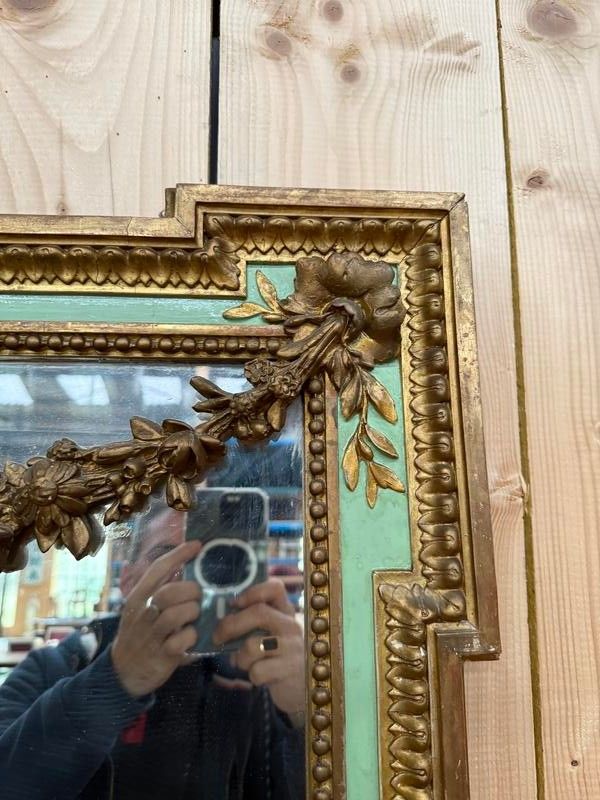 Louis XVI style mirror with gold leaf and green lacquer