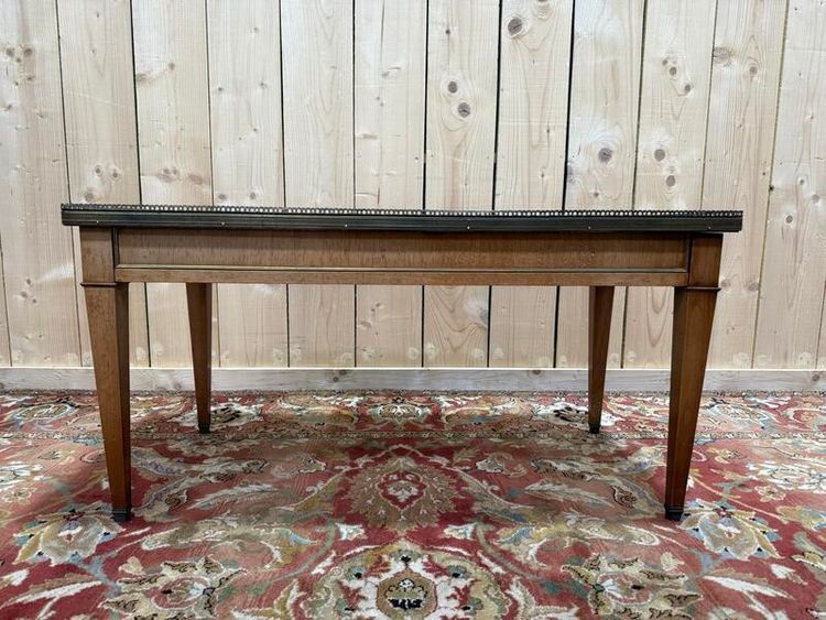 Table basse de style Louis XVI en marbre blanc et merisier 