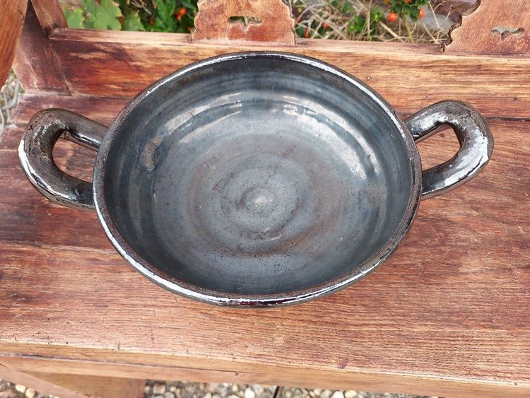 Glossy Black Ceramic Bowl in the Style of Paul Bonifas