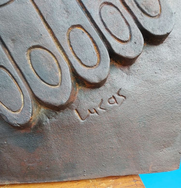 Large Modernist Owl Fireplace Plate Signed Lucas