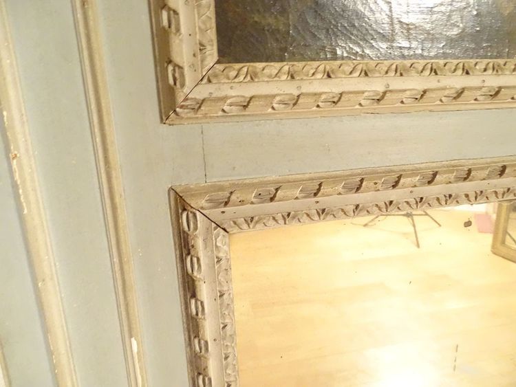 Trumeauspiegel Louis XVI, lackiertes Holz, HST, galante Fischerszene, 18. Jahrhundert