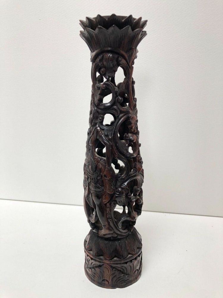 Ironwood candlestick, 19th century, China/Indochina, decorated with figures