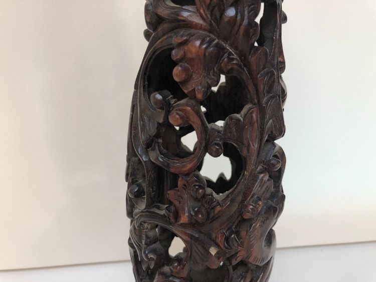 Ironwood candlestick, 19th century, China/Indochina, decorated with figures