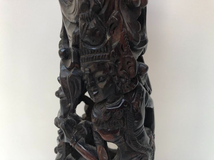 Ironwood candlestick, 19th century, China/Indochina, decorated with figures