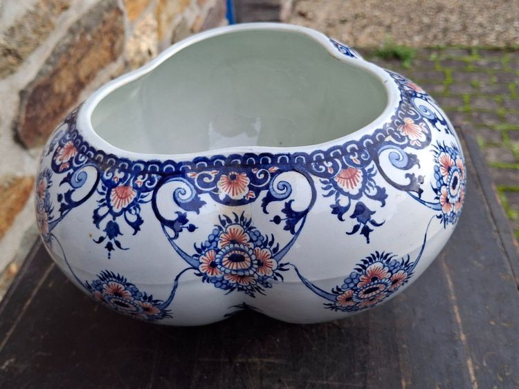 Cache-pot Trilobé En Faïence De Gien End XIX E Décor Rouen