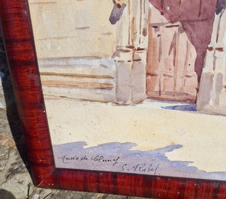 Vue Du Musée De Cluny Watercolor signed Rabel