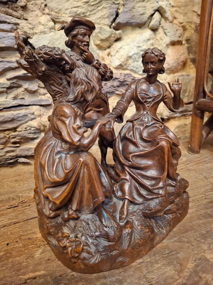La diseuse de bonne aventure groupe en bois sculpté XIXe