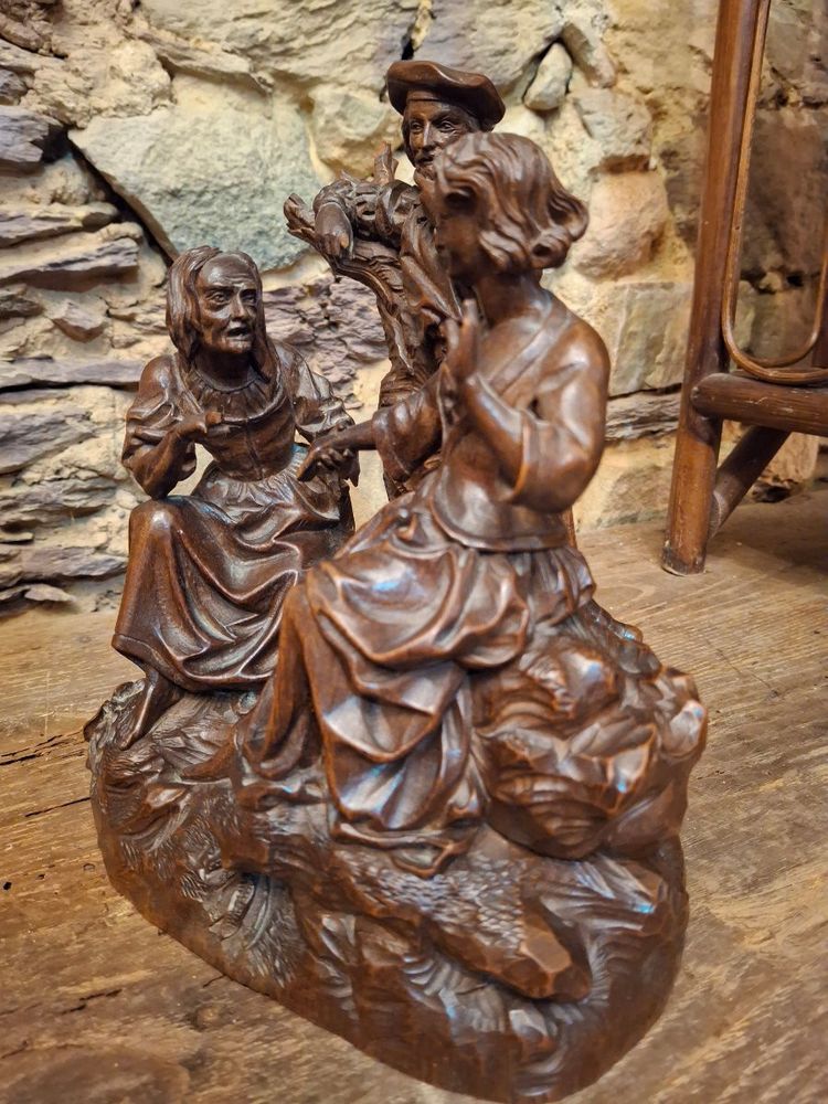 La diseuse de bonne aventure groupe en bois sculpté XIXe