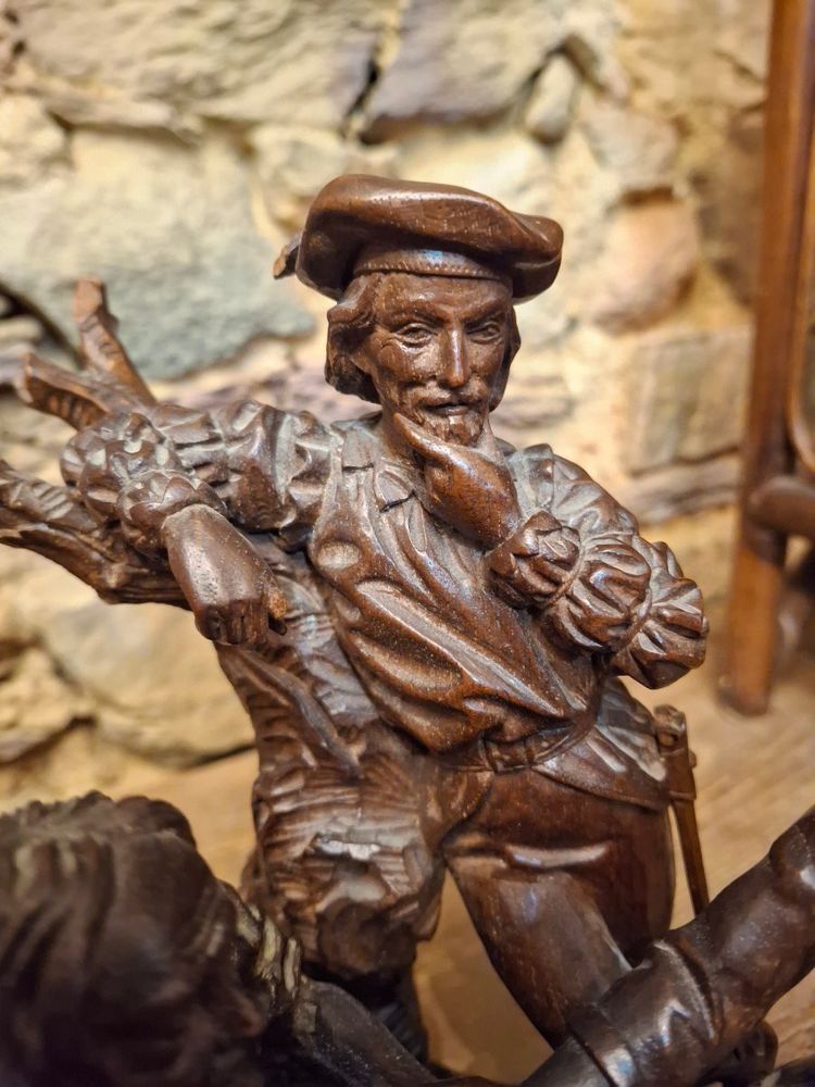 La diseuse de bonne aventure groupe en bois sculpté XIXe
