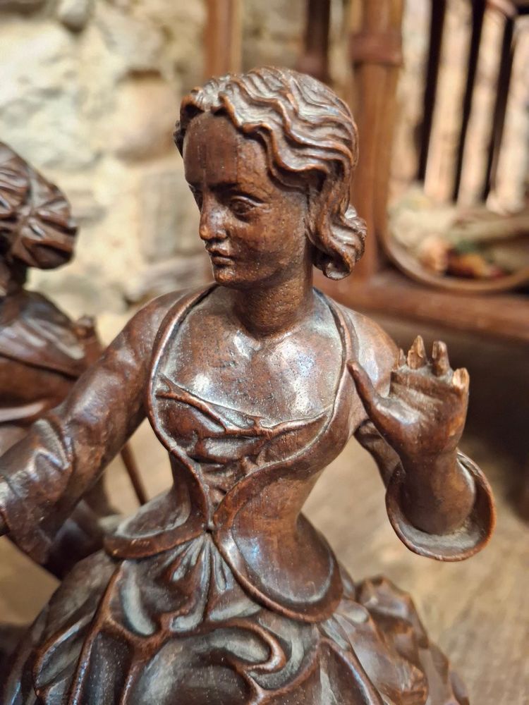 La diseuse de bonne aventure groupe en bois sculpté XIXe