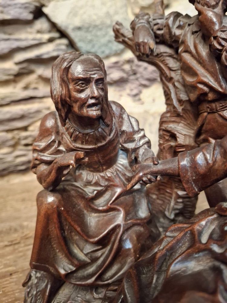 La diseuse de bonne aventure groupe en bois sculpté XIXe
