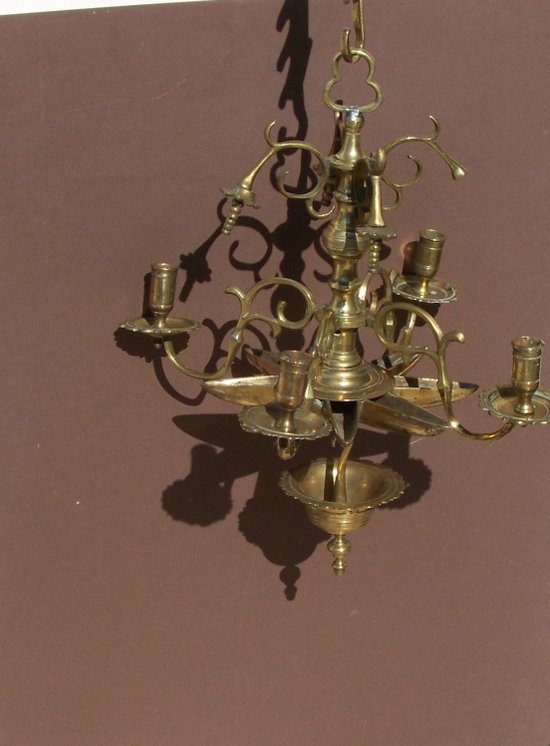 Jewish Shabbat lamp, Judenstern chandelier in bronze XVII th XVIII th.