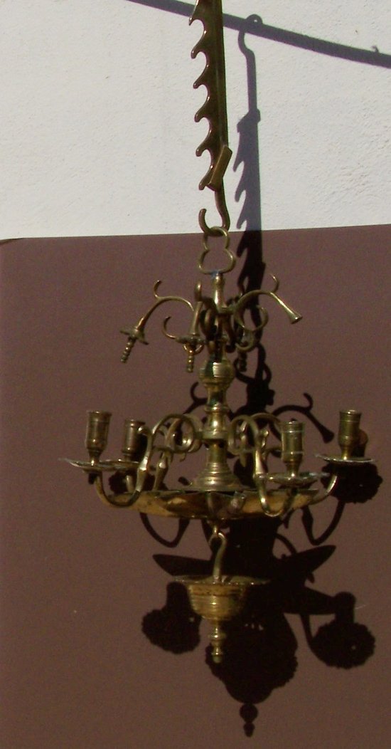 Jewish Shabbat lamp, Judenstern chandelier in bronze XVII th XVIII th.