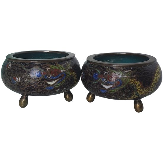 Piccola coppia di saliere cloisonné