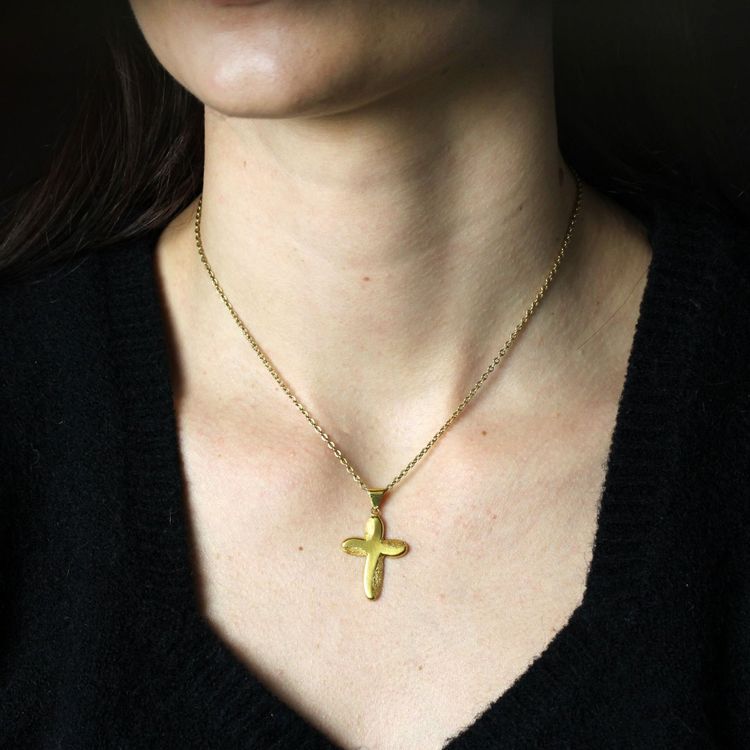 Croix Or Jaune Lisse Et Mat