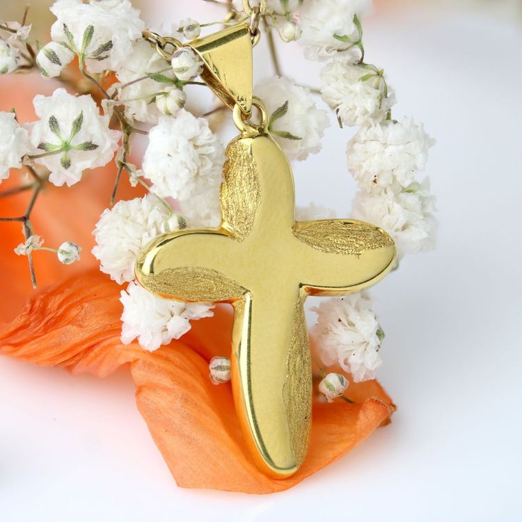 Croix Or Jaune Lisse Et Mat