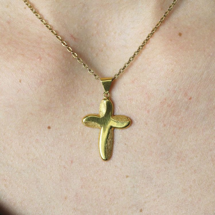 Croix Or Jaune Lisse Et Mat