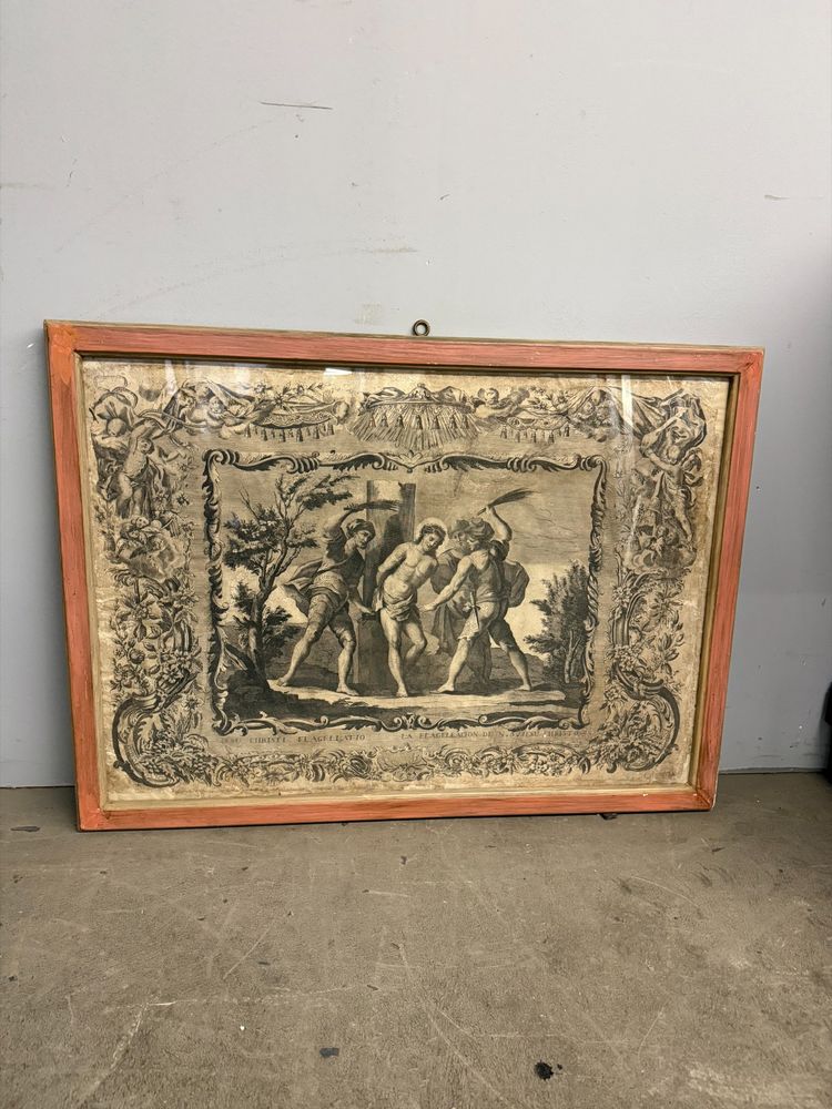 Antica incisione acquaforte flagellazione di Cristo XVI sec, 89x65cm