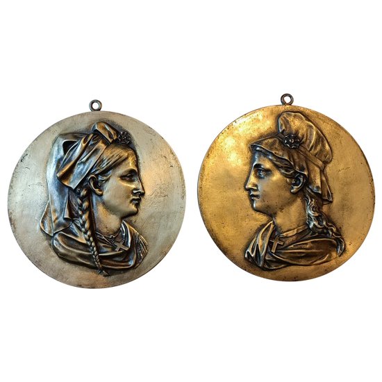 Coppia di medaglioni - Bronzo - Alsazia e Lorena - Fine XIX secolo