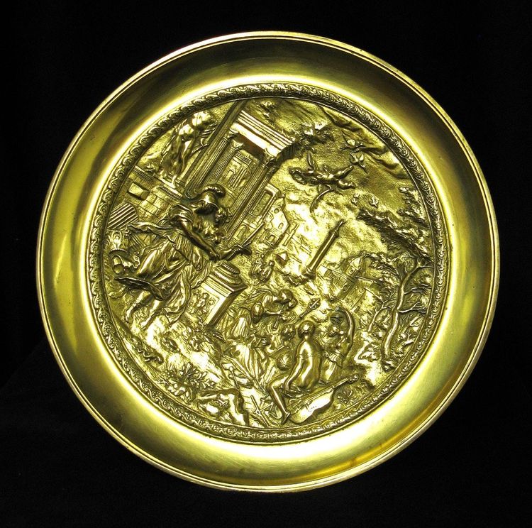 Gilded Bronze Bowl Ornamented with a Mythological Scene.