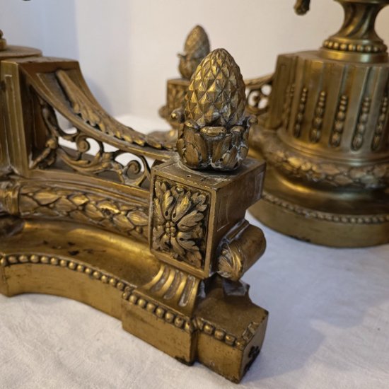 Pair of andirons - Louis XVI - Bronze - Late 19th century