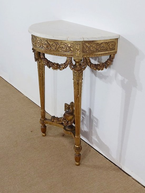  Console d’appui Demi-lune en Marbre et Bois doré, Louis XVI – Milieu XIXe 