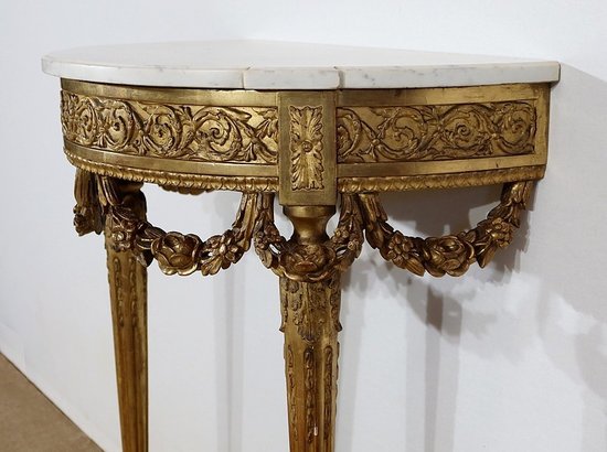  Console d’appui Demi-lune en Marbre et Bois doré, Louis XVI – Milieu XIXe 