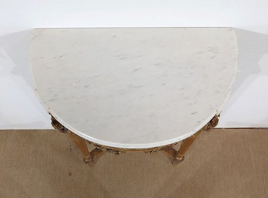  Console d’appui Demi-lune en Marbre et Bois doré, Louis XVI – Milieu XIXe 