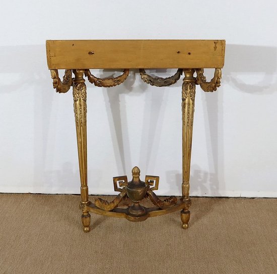  Console d’appui Demi-lune en Marbre et Bois doré, Louis XVI – Milieu XIXe 