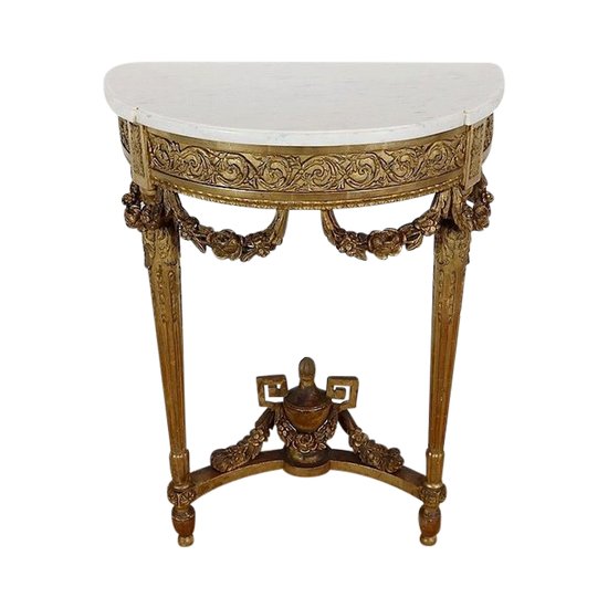  Console d’appui Demi-lune en Marbre et Bois doré, Louis XVI – Milieu XIXe 