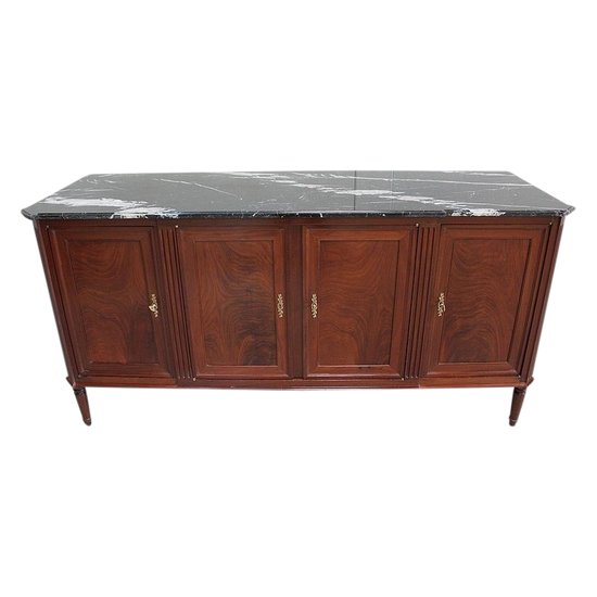 Louis XVI Sideboard in Cuban Mahogany and Flamed Marble - XVIIIth