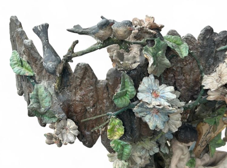 Importante jardinière de jardin d’hiver en bois et stuc polychrome d’époque fin XIXéme H 121 cm