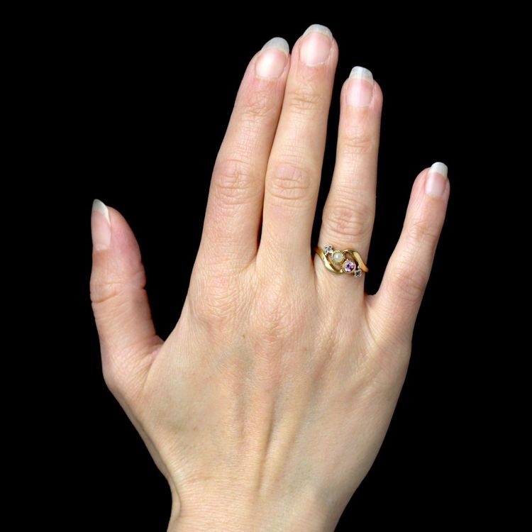 Bague toi et moi perle fine saphir rose et diamants