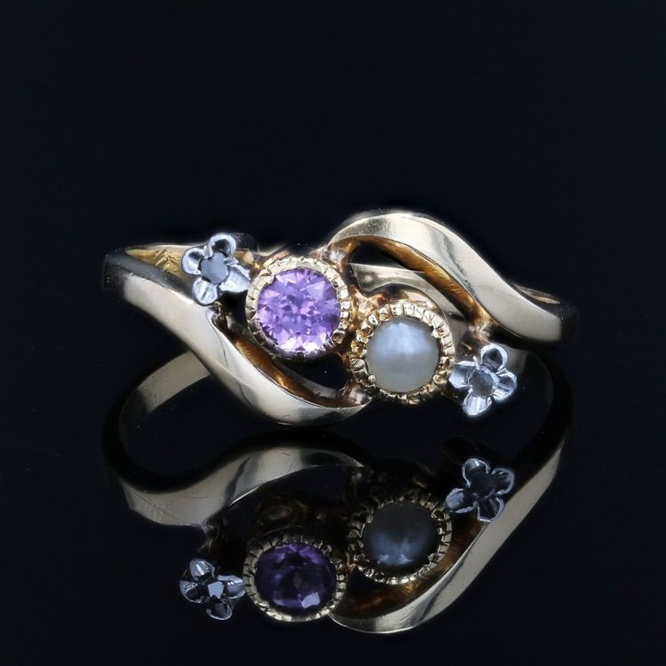 Bague toi et moi perle fine saphir rose et diamants