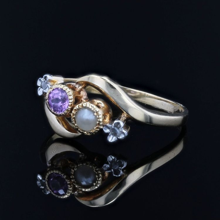 Bague toi et moi perle fine saphir rose et diamants