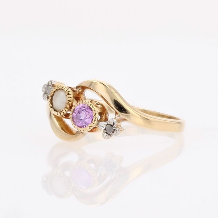 Bague toi et moi perle fine saphir rose et diamants