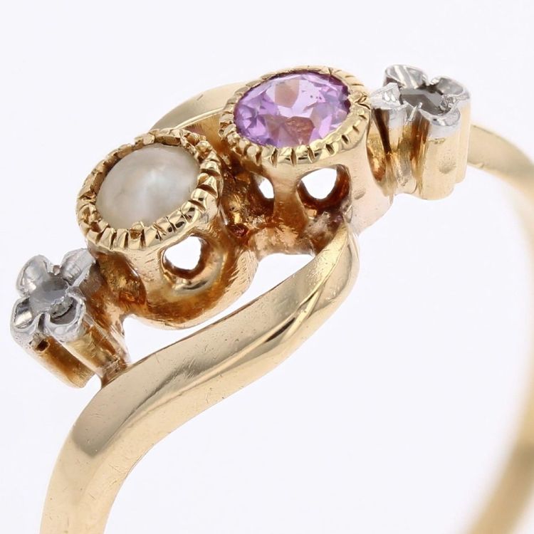 Bague toi et moi perle fine saphir rose et diamants
