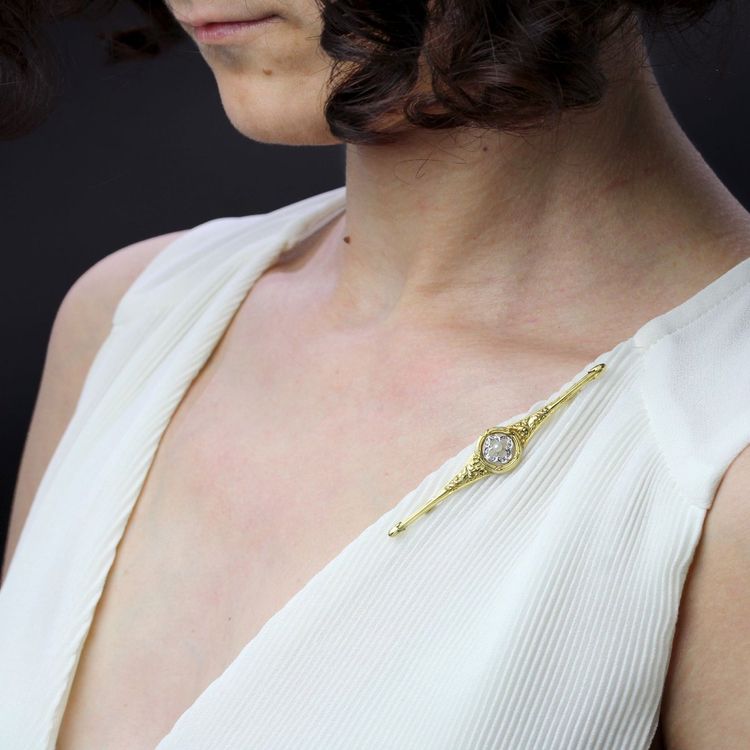 Alte Brosche mit Barrett aus feiner Perle und Diamanten