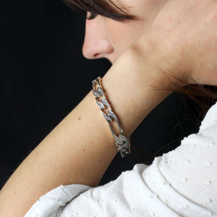 Bracelet gourmette or blanc diamants